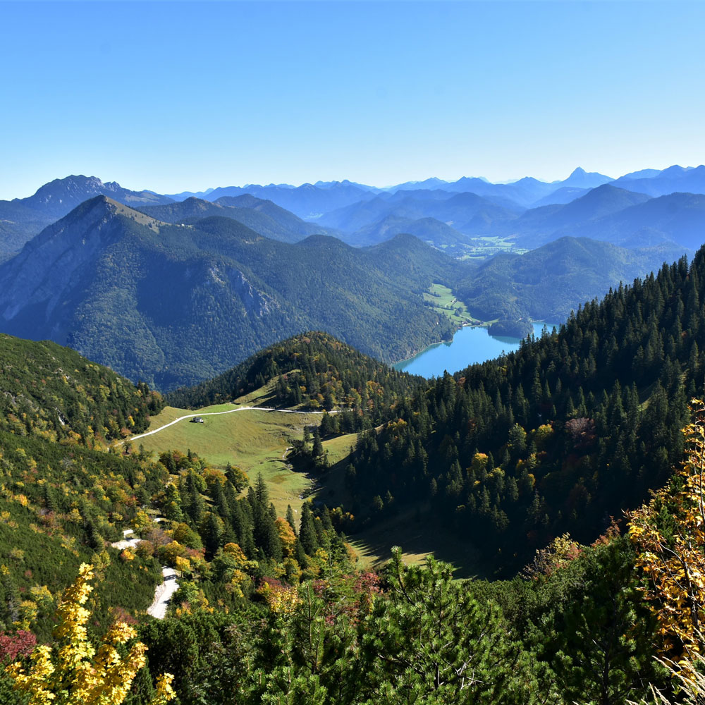 Gipfelglück am Herzogstand (Walchensee): Der Herzogstand gehört zu den geschichtsträchtigsten und schönsten Aussichtsbergen Bayerns (schon König Ludwig II. liebte diesen Ort). Nach einer guten Stunde Fahrt mit dem Auto erreichen Sie den Walchensee. Von dort wandern Sie über gut ausgebaute Wege zum Herzogstandhaus und weiter zum Gipfel – belohnt mit einem atemberaubenden Panorama-Blick über den tiefblauen Walchensee und das Karwendelgebirge. (Tipp: Wer es entspannter mag, nutzt für den Auf- oder Abstieg die Herzogstandbahn). Gipfelglück am Herzogstand (Walchensee): Der Herzogstand gehört zu den geschichtsträchtigsten und schönsten Aussichtsbergen Bayerns (schon König Ludwig II. liebte diesen Ort). Nach einer guten Stunde Fahrt mit dem Auto erreichen Sie den Walchensee. Von dort wandern Sie über gut ausgebaute Wege zum Herzogstandhaus und weiter zum Gipfel – belohnt mit einem atemberaubenden Panorama-Blick über den tiefblauen Walchensee und das Karwendelgebirge. (Tipp: Wer es entspannter mag, nutzt für den Auf- oder Abstieg die Herzogstandbahn).